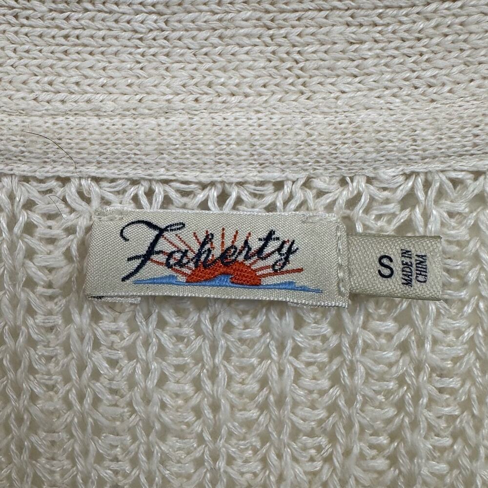 Faherty Cream Ribbed V-Neck Cardigan - Picture 8 of 14